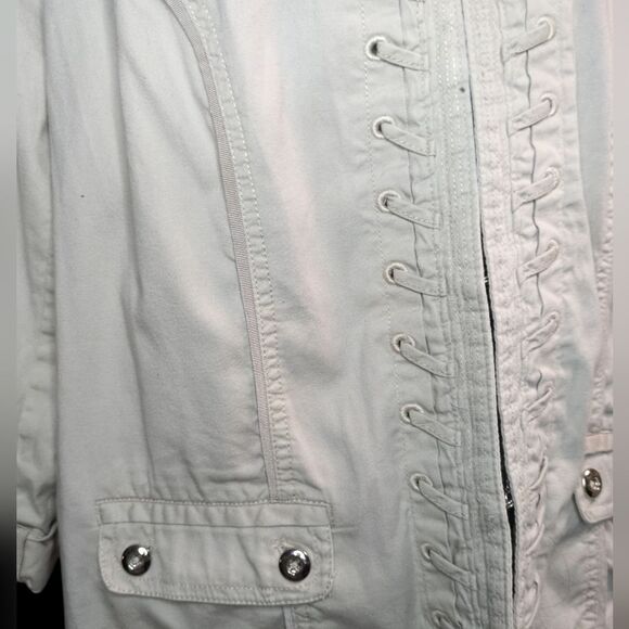 Women's Cotton Khaki Military Jacket Hook & Eye Closure  3/4 Sleeve - Sz 14/16 - Picture 3 of 8